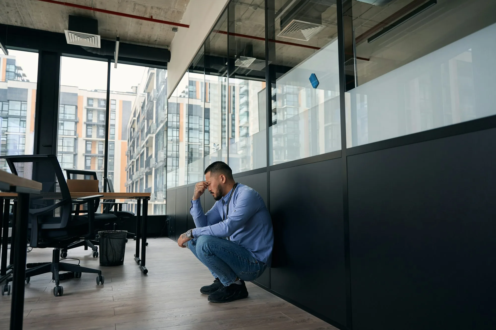Exhausted office worker suffering from job burnout